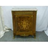 A Maples rectangular cabinet with brass mounts and inlaid satinwood floral decoration and a marble