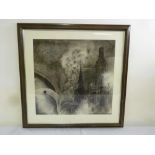 Framed and glazed surreal charcoal drawing, signed bottom right - 58.5 x 60.5cm