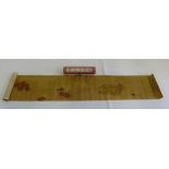 Chinese hand painted scroll decorated with fruit and insects, in original fitted case