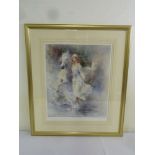 Limited edition lithographic print signed and numbered 337/950 of a Lady with a white horse - 61 x