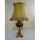 A French 19th century style neo-classical brass table lamp the central vase supported by mask