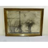 Framed and glazed impressionist style charcoal drawing view from a window - 54.5 x 77.5cm