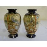 Pair of Satsuma vases, circa 1920 decorated to the sides with warriors