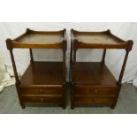 Pair of mahogany side tables with two drawers and brass swing handles