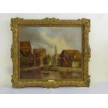 Peter Hendrik Jonxis oil on canvas of a Dutch cityscape, signed bottom left - 51 x 60cm