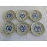 Six Chinese plates decorated with flowers, scrolls and landscapes, six character marks to back,