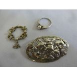 Silver brooch, a pendant and a ring