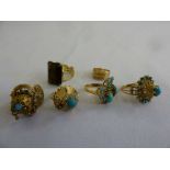 Six gold dress rings set with various stones (tested 14ct), approx total weight 37.1g