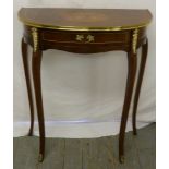 Demilune hall table with gilt metal mounts, one drawer on cabriole legs