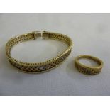 9ct three colour gold bracelet and a matching ring, approx 23.5g