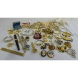 Quantity of costume jewellery to include necklaces, brooches, watches and rings