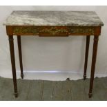 French style marble top table on four tapering cylindrical legs