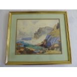 W. Gilbey watercolour of Cornish Coast, signed bottom right - A/F - 27 x 34cm