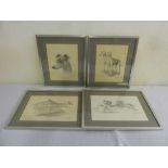 David French four framed pencil drawings of greyhounds, signed and dated