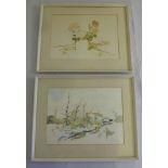 Egerton Wood a pair of watercolours of country flora and fauna - 18 x 38cm