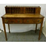 Mahogany writing desk with leather top, two drawers on tapering legs with spade feet