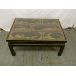 Japanese 20th century inlaid rectangular lacquered coffee table on four bracket feet