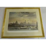 Roland Hilder signed and stamped framed and glazed print City Skyline - 46 x 62cm