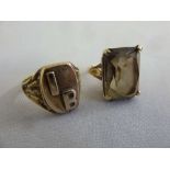 9ct gold signet ring and gold and smoky topaz dress ring, approx 10.5g