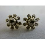 Pair of Victorian gold old cut diamond and enamel earrings, approx 5.9g