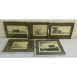 Five framed prints of Amsterdam after Rembrandt