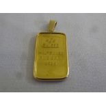 Suisse half ounce fine gold bar in 18ct gold pendant, approx 18.8g