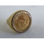 1/4 Krugerrand coin mounted as a ring, approx total weight 7g