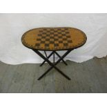 Oak fold-up table with chess board top