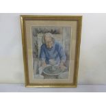 Dorothy Colles pastel drawing of a potter at his wheel, signed bottom left - 55 x 37.5cm