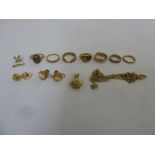 A quantity of 9ct gold jewellery to include rings, earrings and a chain, approx total weight 36.0g