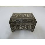 Persian jewellery box inlaid with white metal decoration