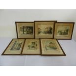 Margaret Alton six framed and glazed coloured etchings of French village and country scenes, all