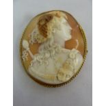 9ct gold Cameo brooch carved with a classical figure in profile