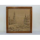 Embroidered framed tapestry of Brussels, in walnut frame, 47.5 x 46.5cm