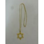 18ct yellow gold Star of David with 9ct gold chain, Star of David approx 8.1g chain approx 5.0g