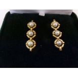 Pair of 9ct yellow gold and pearl drop earrings