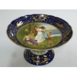 Vienna porcelain hand painted comport the circular signed centre depicting classical lovers on