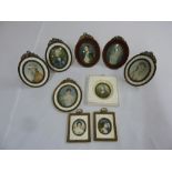Nine portrait miniatures in a variety of frames