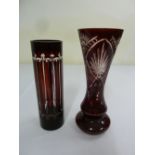 Two Bohemian red glass vases