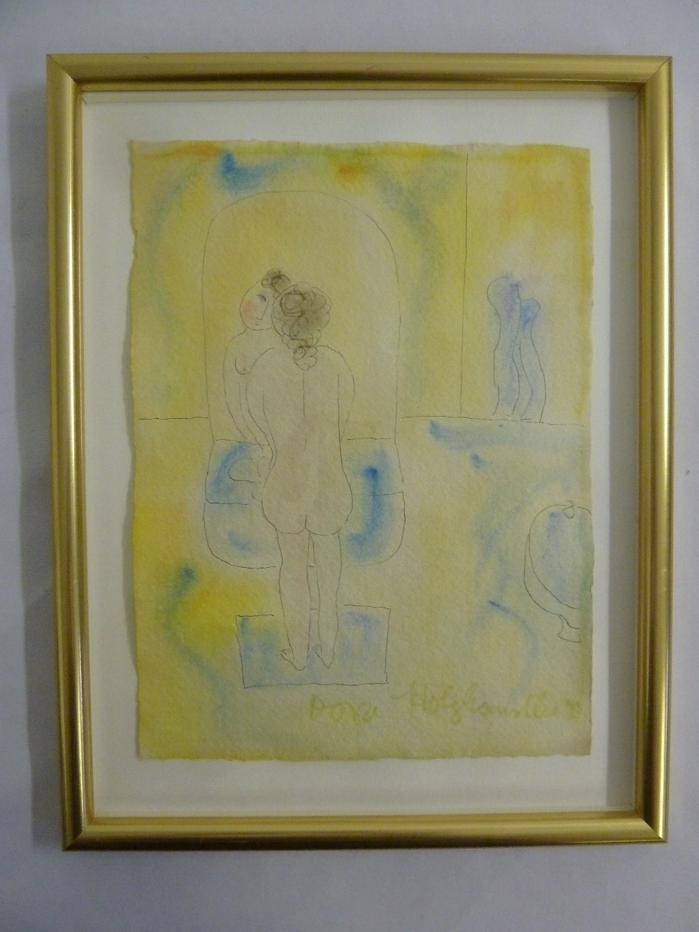 Dora Holzhandler framed watercolour of a female nude, signed bottom right, 27 x 20cm