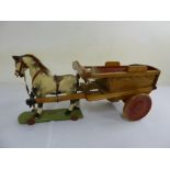 Early 20th century childs toy wooden horse and cart, label to base, A/F