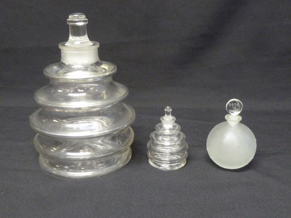 R. Lalique Imprudence perfume bottle and stopper, a matching miniature and Worth perfume bottle by