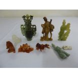 A quantity of Oriental collectable figural carvings to include Jade and soapstone (9)