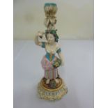 Continental porcelain candlestick with a figure of a lady holding flowers