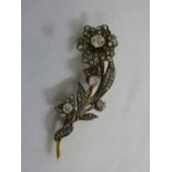 Victorian rose cut diamond flower en tremblant spray brooch