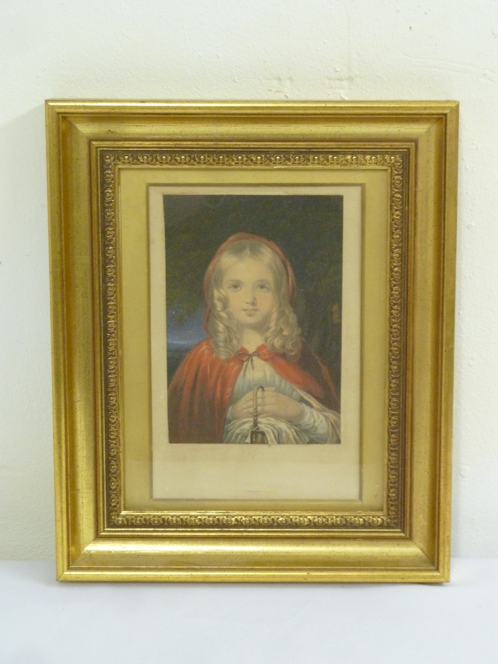 A framed and glazed Baxter print of Little Red Riding Hood, 19.5 x 12.5cm