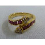 14ct yellow gold, diamond and ruby ring, approx total 4.7g