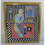 Dora Holzhandler framed oil on canvas, Mother & Child, signed bottom right, 55.5 x 47.5cm