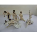 Royal Dux five figurines to include ballerinas and naked ladies, marks to the base