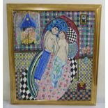 Dora Holzhandler framed oil on canvas, The Lovers, signed bottom right, 55.5 x 47.5cm